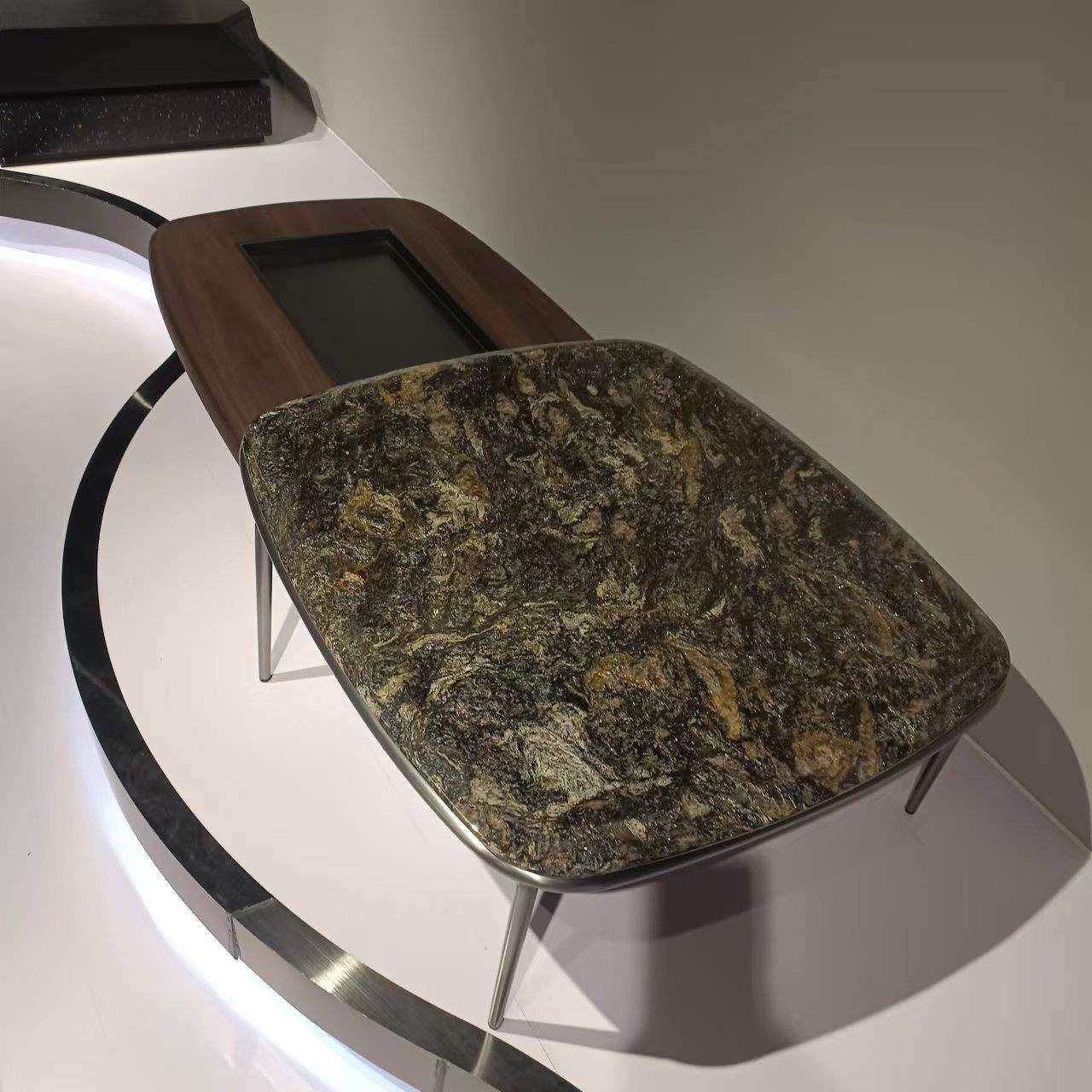 意式新款伸缩茶几组合极简天然铂金钻奢石胡桃色设计师大平层茶几,3C数码配件,USB灯,淘宝优惠券,粉丝福利购,淘宝优惠卷