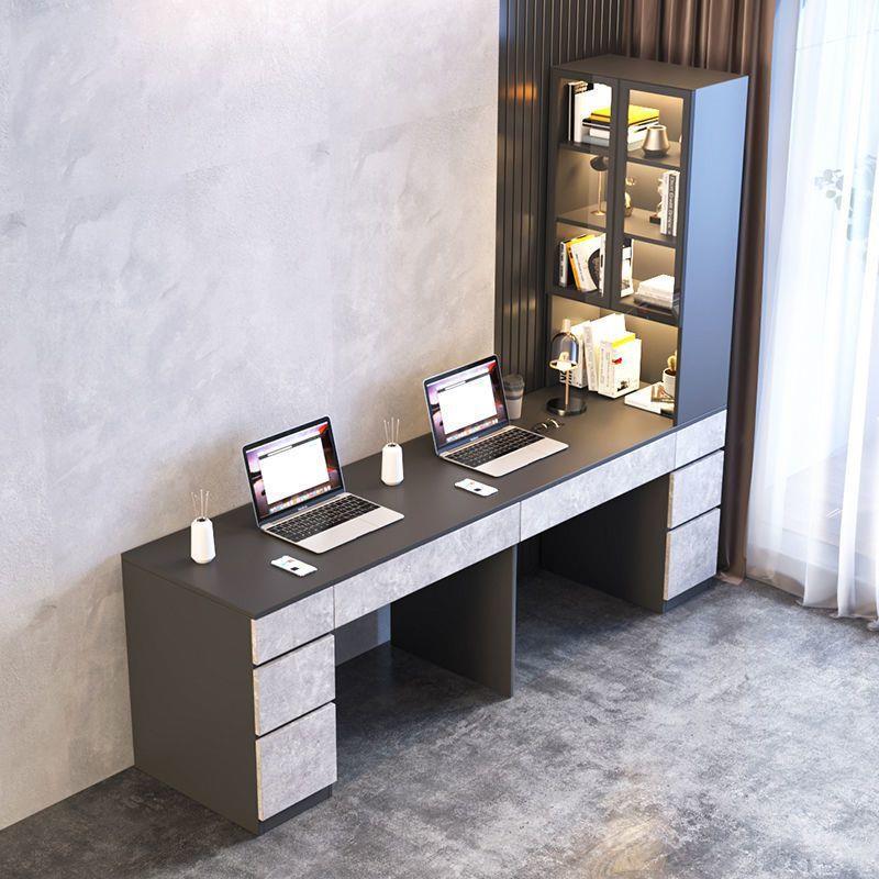 双人电脑桌现代轻奢卧室转角书桌书柜一体阳台家用靠墙长学习桌