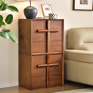 法式复古实木斗柜家用客厅大容量收纳柜中古风美式储物抽屉置物柜