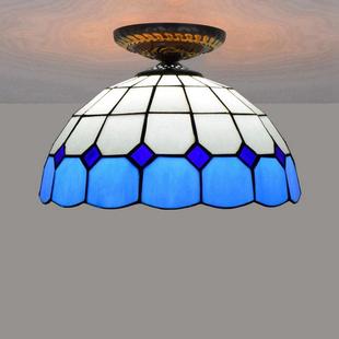 30CM地中海欧琈蒂凡尼彩色玻璃餐厅卧室过道走廊蓝色琉璃吸顶灯具