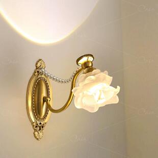 全铜轻奢花朵光影壁灯法式复古客厅卧室床头灯卫生间中古镜前灯