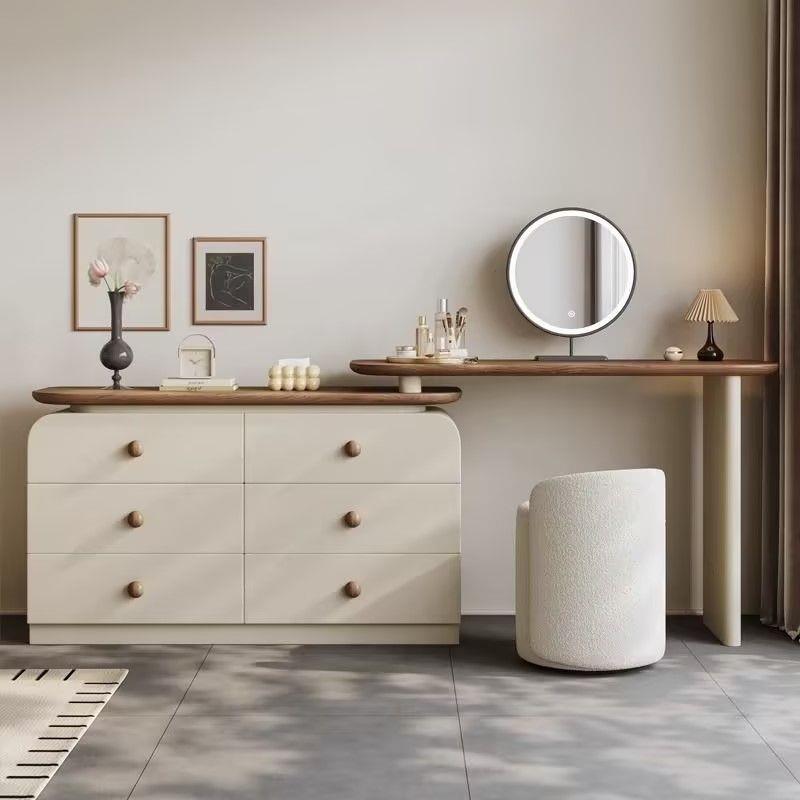 中古风梳妆台带抽屉法式梳妆台化妆桌实木收纳一体奶油简约斗柜