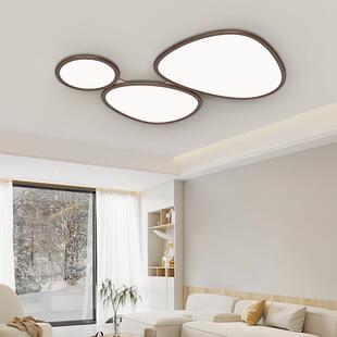 客厅吸顶灯简约云朵鹅卵石卧室复古胡桃木主灯大厅灯具铁艺灯罩