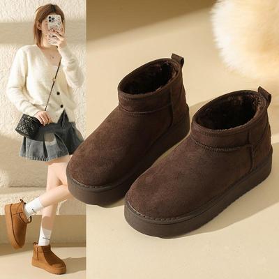 磨砂棉靴2025新款雪地靴女厚底冬季加绒加厚内增高皮毛一体棉鞋女