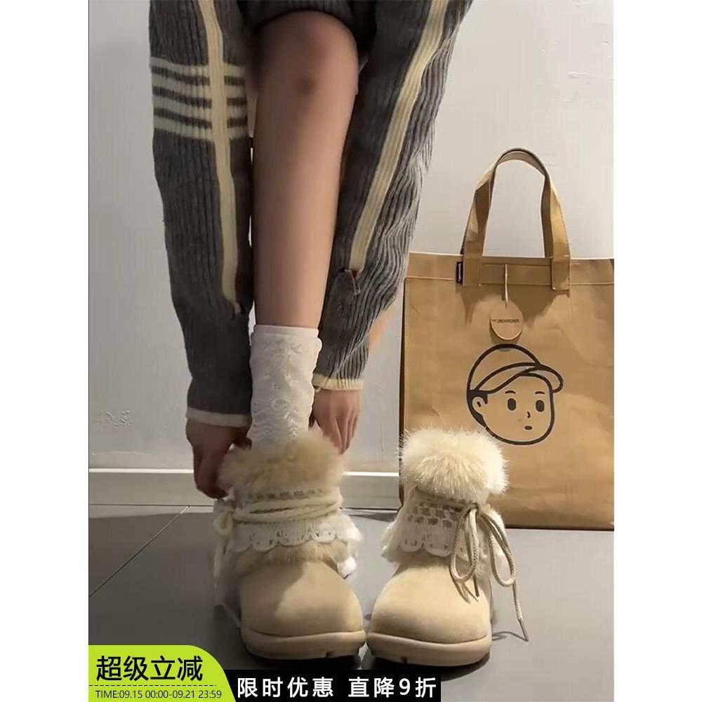 冰岛雪地靴子女秋冬季2025年新款加绒厚底辣妹风中筒棉鞋