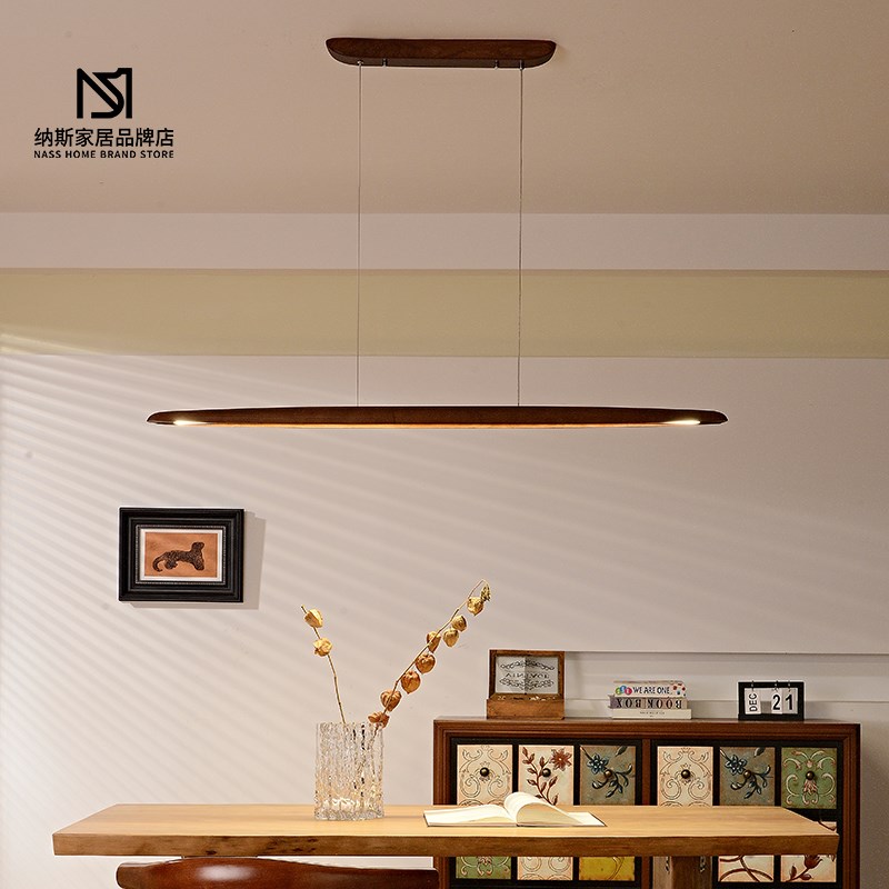 法式中古极简餐厅长条o实木吊灯导台新中式个性创意茶室吧台复古