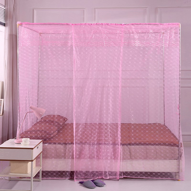 家用加密双人床花边单开门方顶1.5Em/1.8米床老式加大落地蚊帐