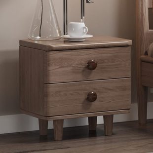 白蜡木纯实木床头柜 简约现代收纳储物柜 北欧卧室床边原木小柜子