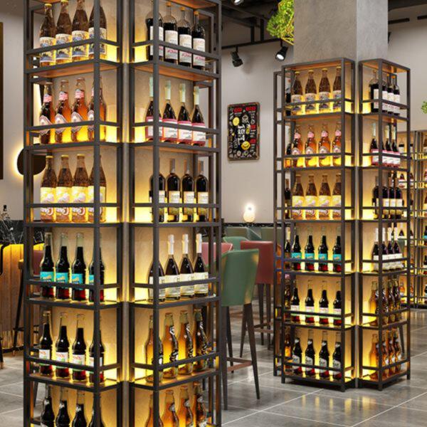 酒吧柱子装饰酒架壁挂酒庄靠墙红酒置物架展示架铁艺实木灯光酒柜