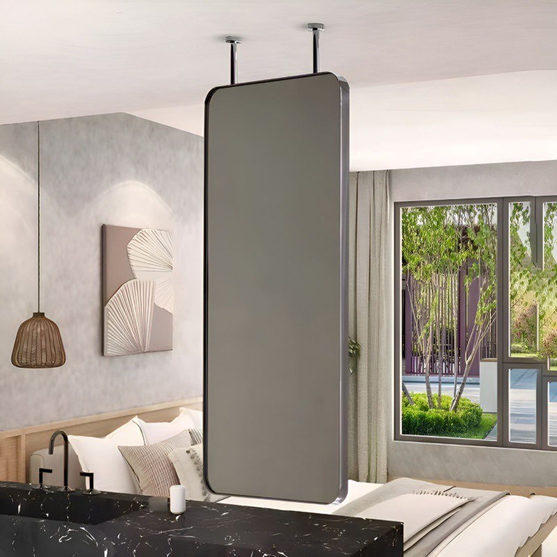 c8x不锈钢酒店吊杆椭圆浴室镜子悬挂卫生间P天花板悬空吊镜民宿智