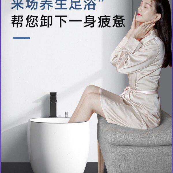 卫蓝经典鹅蛋拖把池阳台洗脚盆卫生间陶瓷泡脚池带龙头墩布池W101