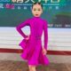 薇儿童国标服大摆裙专业长袖 拉丁舞女规定表分体舞高领妮比赛服演
