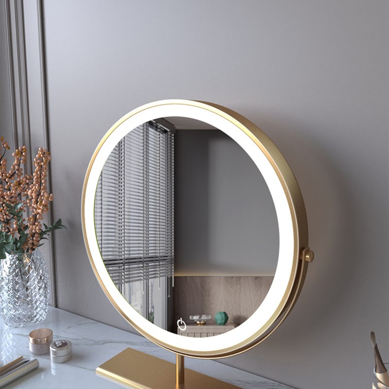 高清化妆镜智能大圆镜带LEwD灯桌面台式梳妆R镜补光灯化妆台镜子