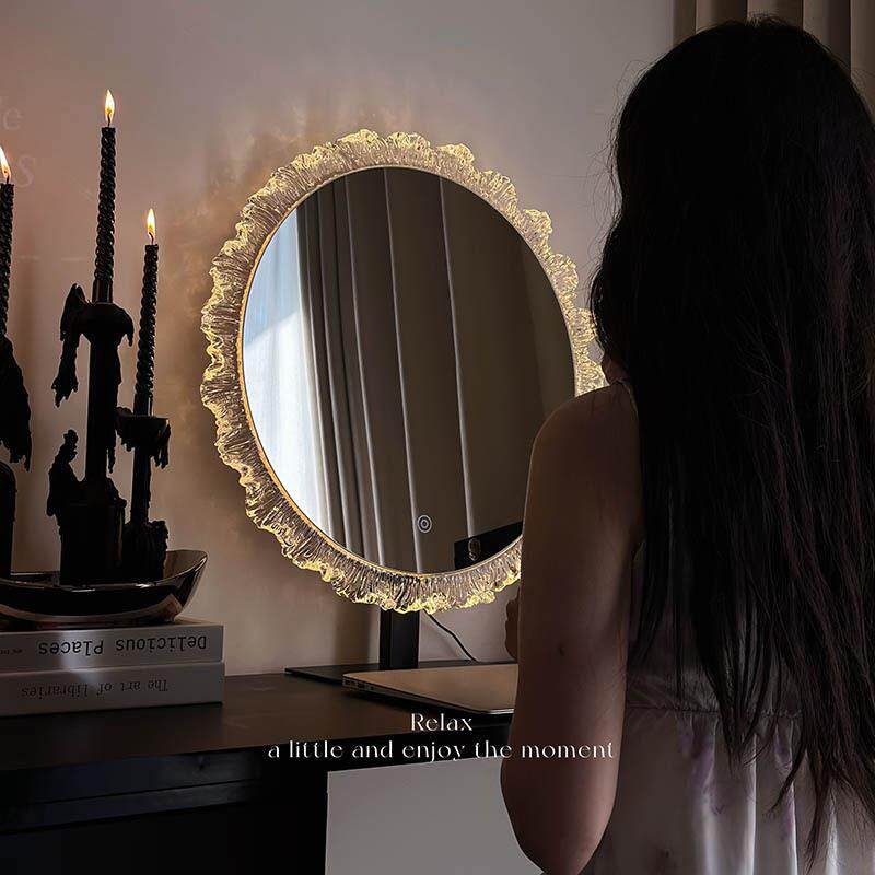 云朵化妆镜台式镜子轻奢主卧梳妆镜带灯化妆镜壁挂智能异形镜