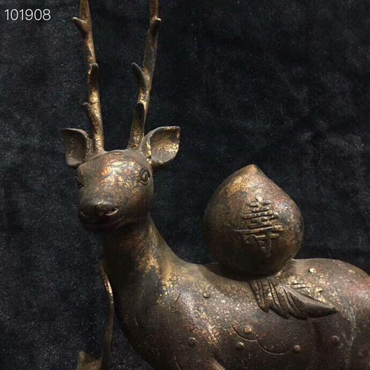 仿古做旧紫铜寿桃鹿铜器摆件家居客厅电视柜办公室玄关装饰工艺品