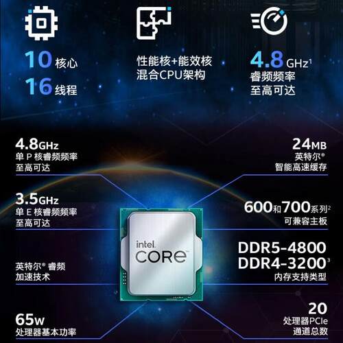 英特尔13代酷睿i5-13490F盒装CPU10核心16线程电脑处理器独显适用