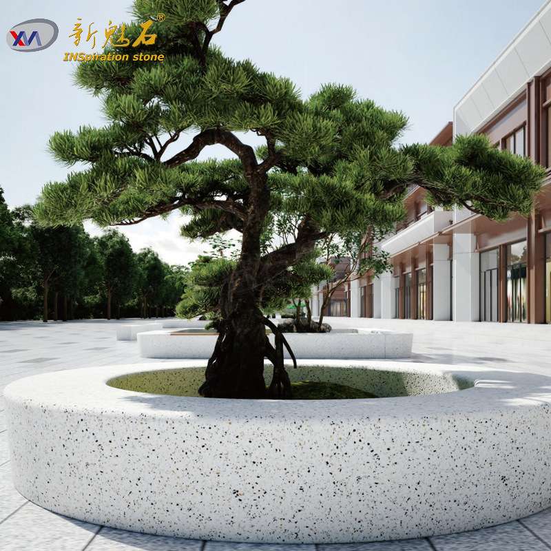 市政公园无机水磨石树池坐凳花池座椅小区公园耐用uhpc种植池石凳