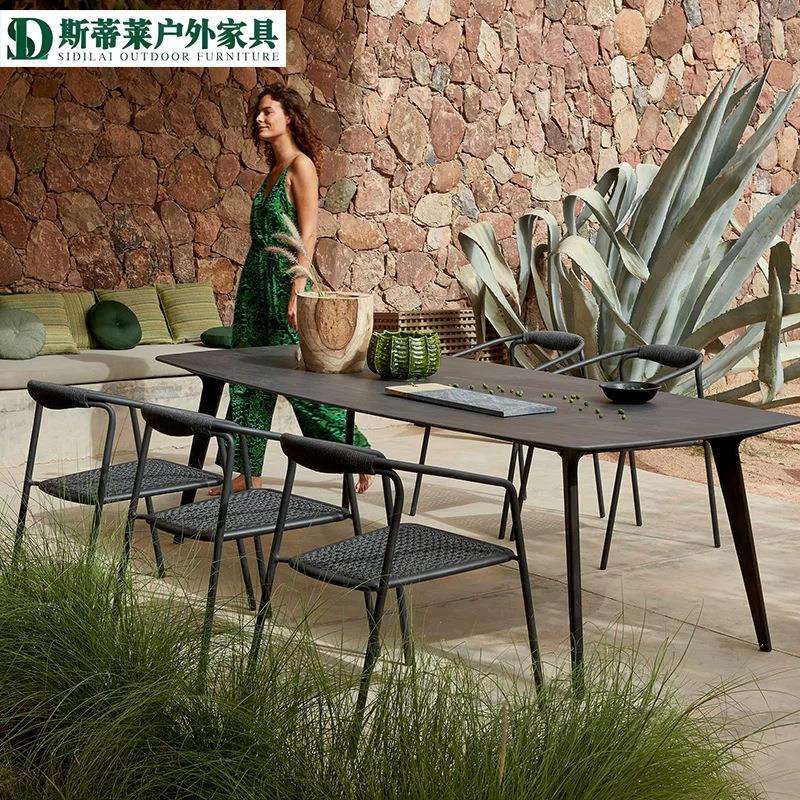 户外餐桌椅柚木防雨防晒简约藤编家具室外阳台藤椅露天休闲庭院