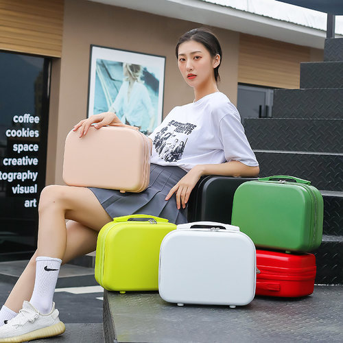新款手提化妆包行李箱14寸女小型旅行皮箱迷你登机收纳子母小箱子