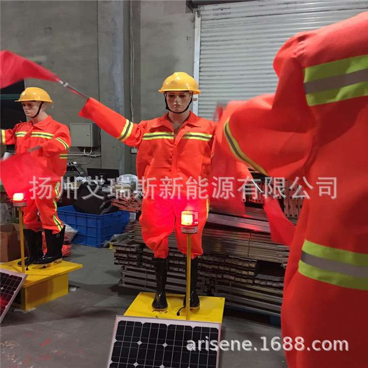 太阳能交通指挥假人 玻璃钢光控摇旗机械人 交通安全员施工机器人