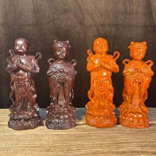 花梨实木雕刻金童玉女摆件善童子龙女家居客厅供奉像结婚送礼