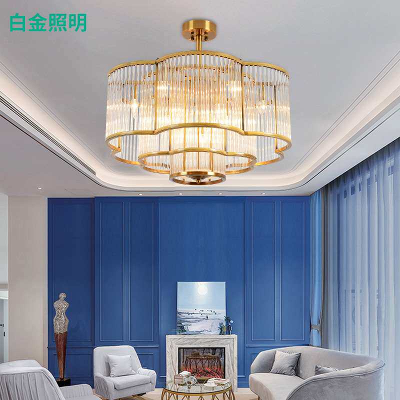 轻奢吊灯客厅玻璃灯管铁led灯饰酒店照明卧室灯圆形创意餐厅灯具
