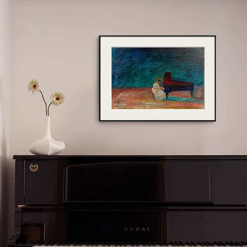钢琴演奏曲法式复古挂画音乐室中古风餐厅装饰画小众艺术卧室壁画