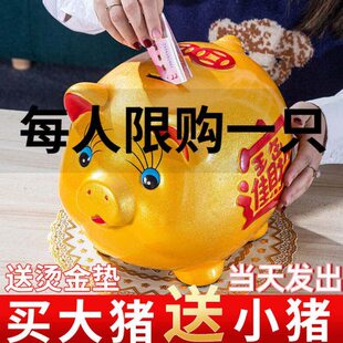 小猪只进不储蓄儿童储金猪存钱罐取可创意摆件家用大容量不钱出