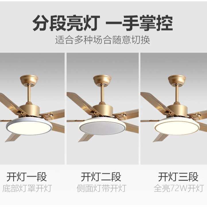 北欧风吊扇灯家用简约五叶不锈钢吊扇灯餐厅客厅大风力风扇灯