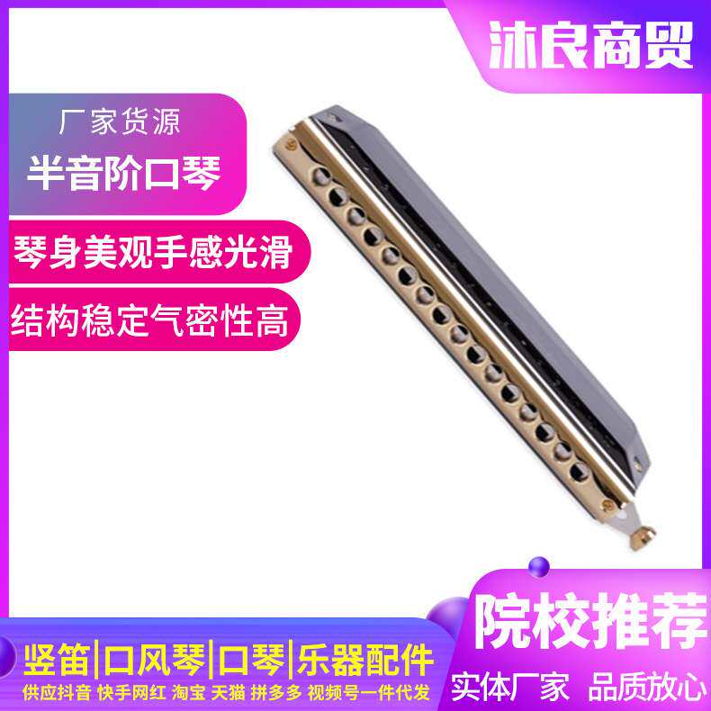 奇美牌16孔64音黑色半音阶口琴儿童初学者练习成人专业演奏乐器