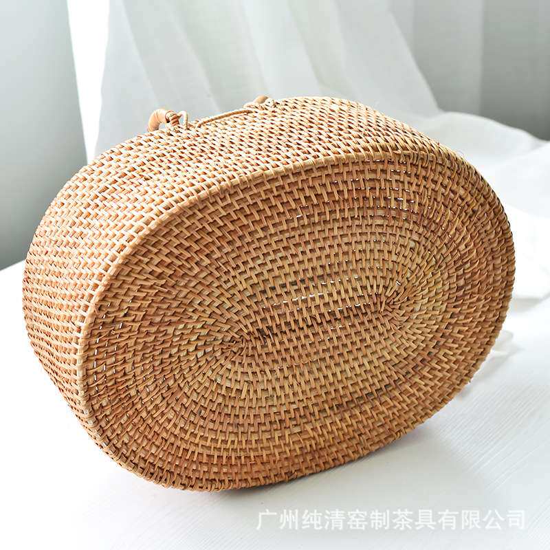 越南手工藤编野餐篮箱子手提杂物收纳篮家用果篮水果蔬菜购物篮批