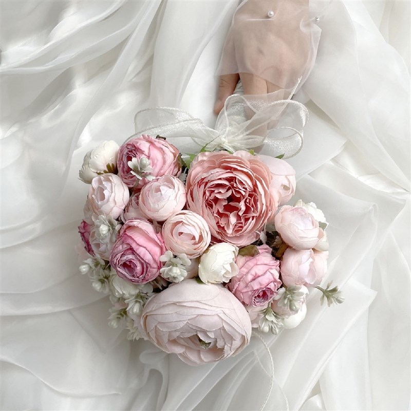 手捧花新娘结婚粉色小清新韩式花球D婚纱摄影拍照道具假花彷真花