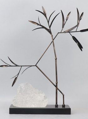 新中式禅意铁艺竹子酒店玄关摆件书房茶室客厅茶几室内软装饰品