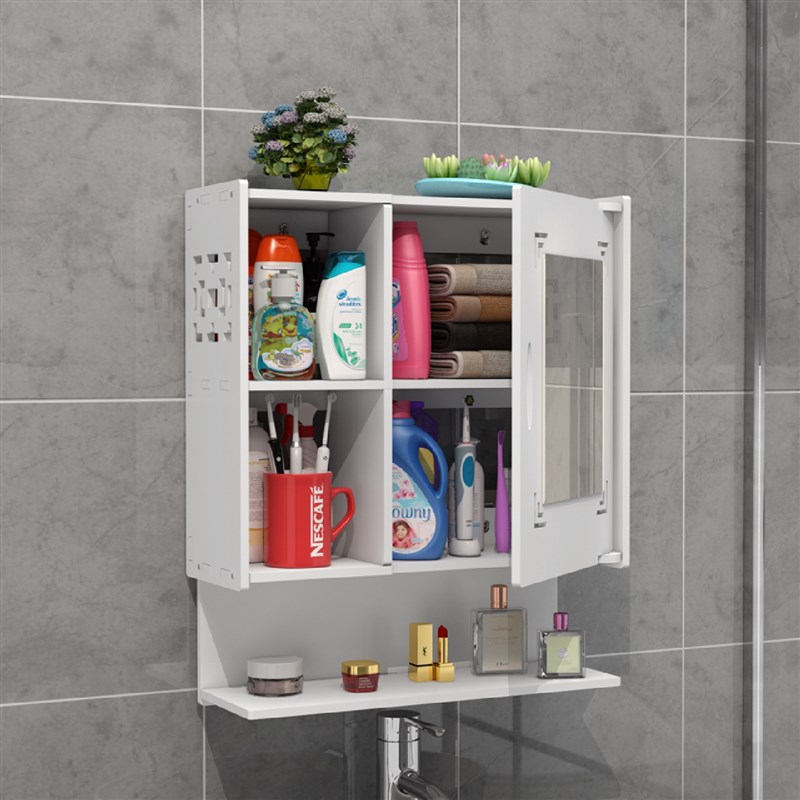 #浴室镜柜挂墙式免打孔防水卫生C间镜子简约洗漱台墙上置物架储物