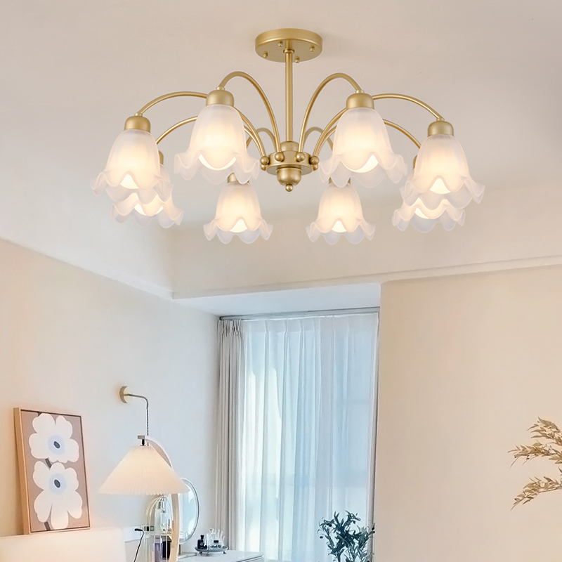 北欧吊灯全铜客厅卧n室餐厅主灯女孩房法式田园奶油风铃兰主卧室