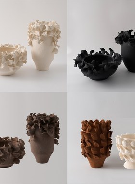 现代简约侘寂风手工捏o造秋叶艺术花器摆件轻奢样板间酒店花瓶装