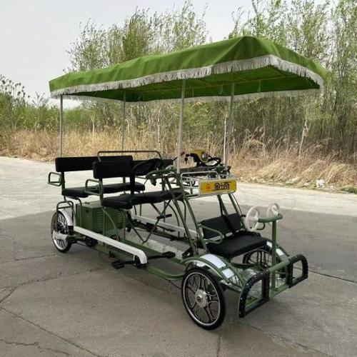 新款四轮多人骑脚踏自行车景点景区观光自行车双人四人带篷单排双