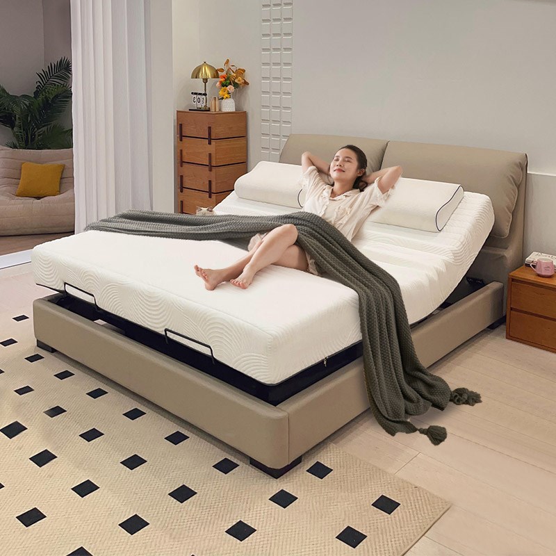 狄堡大户型电动床2米落地智能多功能H语音遥控升降大象耳朵真皮床