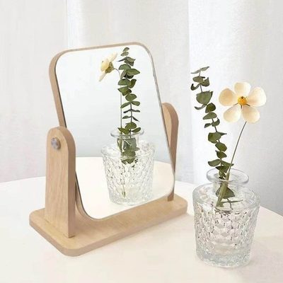 简约大号木质折叠台式化妆镜子美颜梳妆宿舍桌面可立便携女学生小