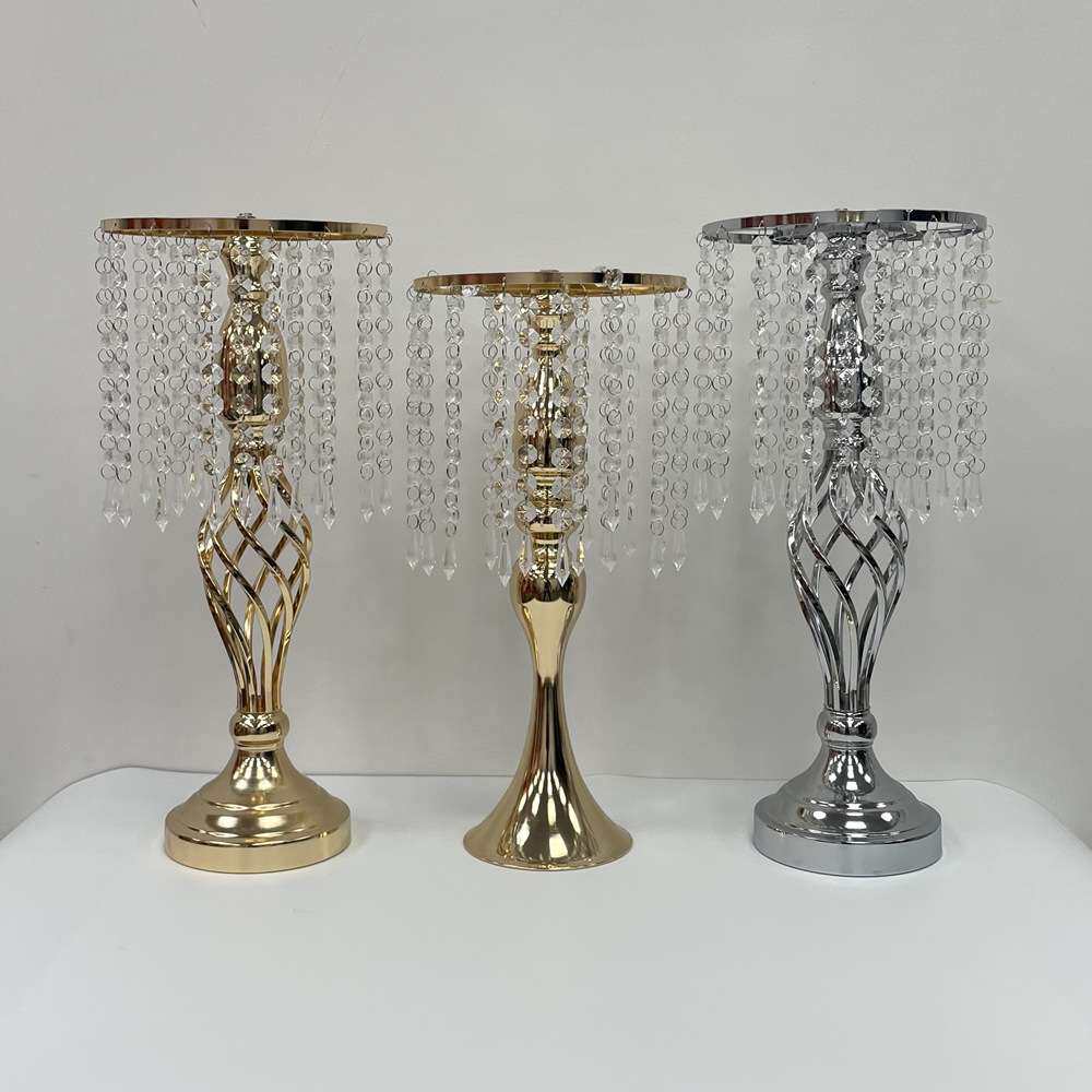 婚庆桌花架子婚礼堂酒店布置道具主桌装饰水晶珠帘花器铁艺摆件