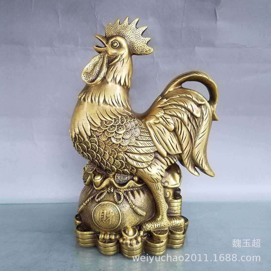 纯铜福财如意鸡家居摆件客厅金钱财字鸡办公室装饰品金钱元宝鸡