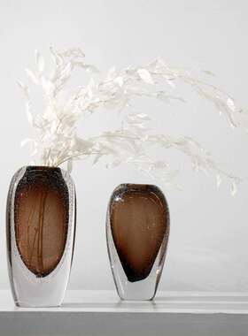 现代轻奢透彩气泡琉璃厚重玻璃花瓶摆件家居干花鲜花插花器样板房