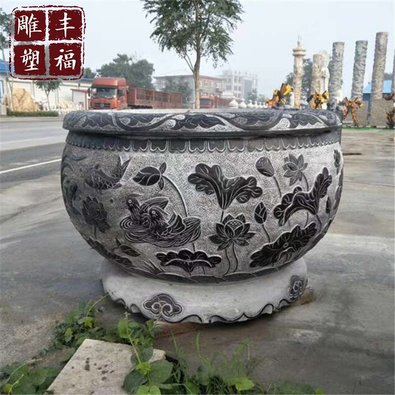 现货供应青石仿古石材花钵大理石花盆石缸庭院户外石雕室外摆件