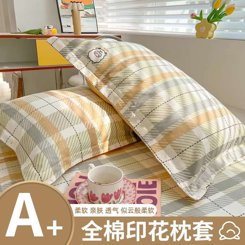 全棉枕套一对装纯棉枕头套儿童家用单人枕芯内胆套48x74cm单个夏2