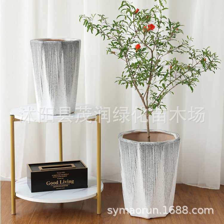 花盆陶瓷 高款多边形八角盆简约陶瓷花盆室内绿植盆栽陶瓷盆