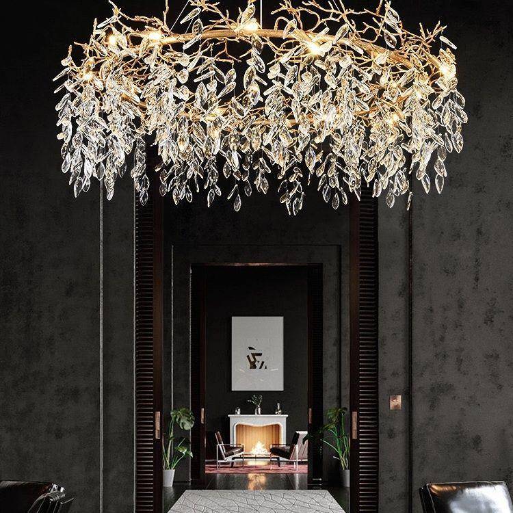 后现代轻奢枝形水晶网红餐厅卧室灯大气家用主灯创意别墅客厅吊灯