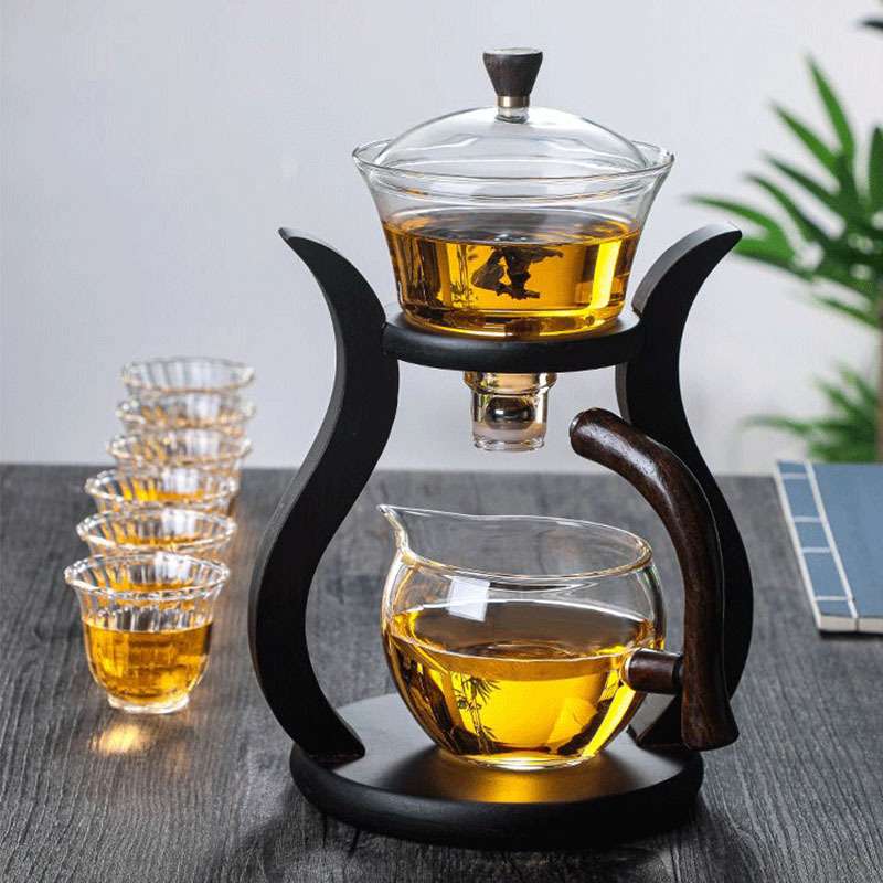 高硼硅玻璃冲茶器半自动懒人茶具套装家用会客宫灯茶壶功夫泡茶器
