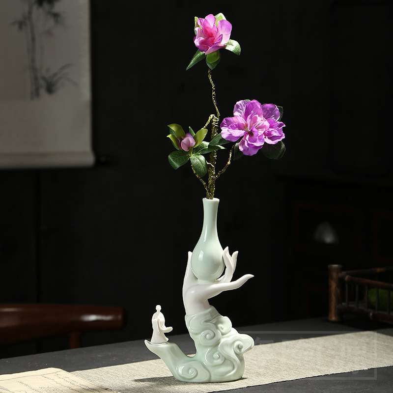 新中式禅意佛手花瓶花器插花摆件香插线香家用室内供佛装饰品