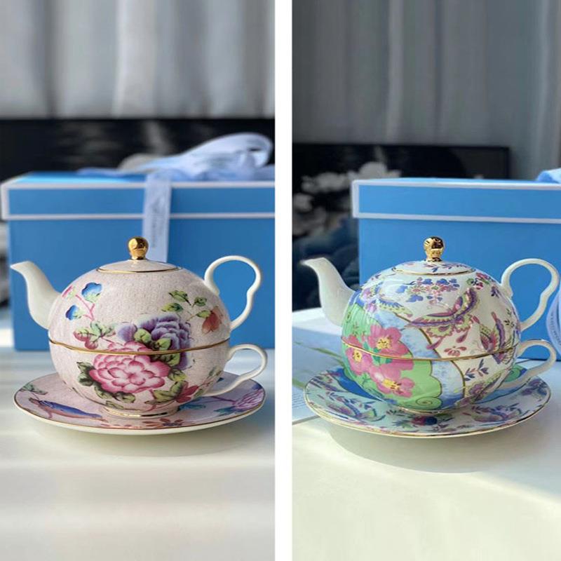 W家韦奇家彩蝶恋花/布谷鸟骨瓷子母壶英式下午茶杯碟茶壶组合套装