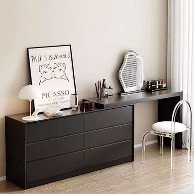 梳妆台现代简约卧室书桌斗柜一体黑色复古风轻奢小户型意式化妆桌